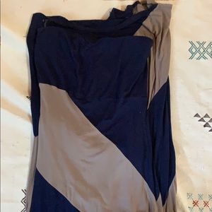 Blue and tan fitted maxi